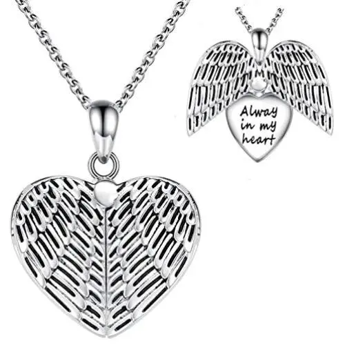 Sterling Silver Angel Wing Cremation Keepsake Jewelry for Ashes 925 Heart Memorial Pendant Urn Ashes Necklace Gift for Loss of a Loved One Sterling Silver Angel Wing Cremation Keepsake Jewelry for Ashes 925 Heart Memorial Pendant Urn Ashes Necklace Gift for Loss of a Loved One