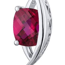Peora Created Ruby Pendant Necklace in Sterling Silver, 2 Carats Radiant Shape, Vintage Floating Solitaire Design with 18 inch Chain