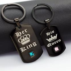 Uloveido Black Gold His Queen and Her King Stainless Steel Necklace Keychain Jewelry Set for Men Women