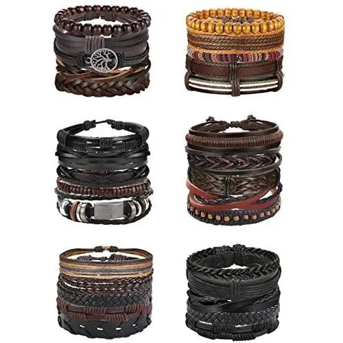 Florideco 30PCS Braided Leather Bracelets for Men Women Wrap Wood Beads Bracelet Woven Ethnic Tribal Rope Wristbands Bracelets Set Adjustable Florideco 30PCS Braided Leather Bracelets for Men Women Wrap Wood Beads Bracelet Woven Ethnic Tribal Rope Wristbands Bracelets Set Adjustable