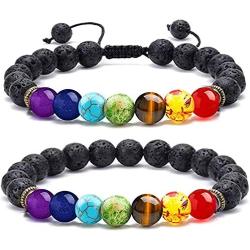 WAINIS 2-14 Pcs Men Women 8mm Lava Rock 7 Chakra Aromatherapy Essential Oil Diffuser Bracelet Elastic Natural Stone Yoga Beads Bracelet
