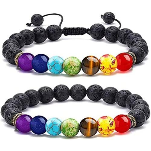 WAINIS 2-14 Pcs Men Women 8mm Lava Rock 7 Chakra Aromatherapy Essential Oil Diffuser Bracelet Elastic Natural Stone Yoga Beads Bracelet