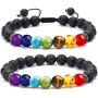 WAINIS 2-14 Pcs Men Women 8mm Lava Rock 7 Chakra Aromatherapy Essential Oil Diffuser Bracelet Elastic Natural Stone Yoga Beads Bracelet