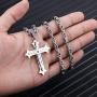 INBLUE Cross Necklace Pendant for Men Boys Women Girls Stainless Steel Cross Faith Necklace Cubic Zirconia Christian Prayer Gifts Friendship Jewelry with 22/24 inches Byzantine Chain