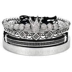 Imperial Crown King 18K Gold CZ Beads Bracelet Luxury Charm Fashion Bangle for Men Women