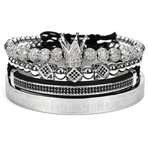 Imperial Crown King 18K Gold CZ Beads Bracelet Luxury Charm Fashion Bangle for Men Women