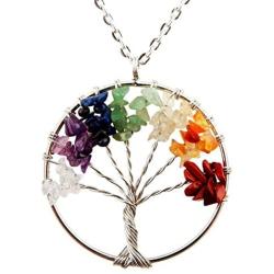 Tree of Life Pendant for Necklace Amulet Crystal Quartz DIY 7 Chakra Meditation Gemstones Charms for Peace Family Best Friends Mothers Day Gifts