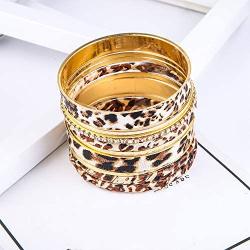 The Woos Leopard Bangle Bracelets Multi Layers Casual Bracelet Vintage Crystal Metal Leopard Wrapped Cuff Bracelets for Women Girl Statement Jewelry Charm Fashion Accessories Party