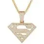 GOLD IDEA JEWELRY Iced Out Superman pendant 14K Gold Plated/ White gold plated hip hop Cubic Zirconia Pendant with 28'' Stainless Steel Franco Chain Necklaces for men