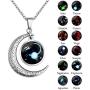 Nanafast Zodiac Necklace Stud Earrings Set, Adjustable Stainless Steel Constellation Crescent Moon Necklace, Creative Glow Horoscope Astrology Pendant Necklace for Women Girls Valentines Birthday Gift