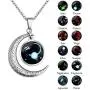 Nanafast Zodiac Necklace Stud Earrings Set, Adjustable Stainless Steel Constellation Crescent Moon Necklace, Creative Glow Horoscope Astrology Pendant Necklace for Women Girls Valentines Birthday Gift