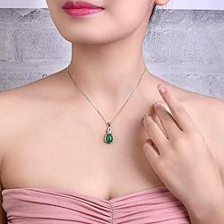Womens Platinum Plated Pear-Shaped Simulated Agate Pendant Teardrop Necklace Birthstone Jewelry Gifts for Mother ZY048