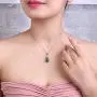 Womens Platinum Plated Pear-Shaped Simulated Agate Pendant Teardrop Necklace Birthstone Jewelry Gifts for Mother ZY048