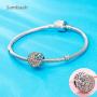 Sambaah Butterfly Charm Sterling Silver Enameled Lucky Charm Bead Heart Shaped Dangel Pendant with Cubic Zirconia for Women Bracelets
