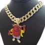 Hip Hop Iced KOOL AID MAN Pendant w/ 18'' Full Iced Cuban Choker Chain Necklace Set