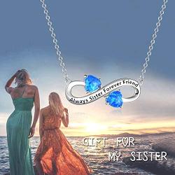 YFN Sister Gifts from Sister, Sterling Silver Always My Sister Forever My Friend Sister Pendant Necklace Jewelry, Birthday Jewelry Gift Necklaces for Sisters (Blue)