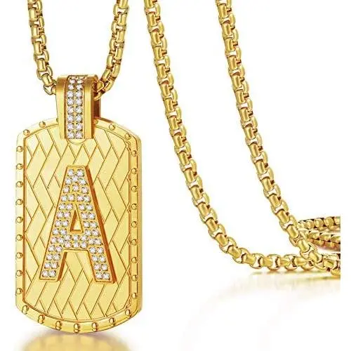 ETEVON Gold Initial Letter Necklace Pendant Chain Bling Alphabet Capital Personalized for Women Men Jewerly Gift for Birthday Girlfriend Boyfriend