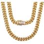 BLICHAIN Cuban Link Chain Necklace or Bracelet with Design Box Clasp with Bling Bling Ice-Out CZ Diamond for Men Boys 10mm 18K Gold Stainless Steel Hip Hop Miami Curb Chains 7-30 inch