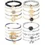 Chuangdi 4 Jewelry Set Layered Beaded Bracelet Adjustable Charm Pendent Stack Bracelets Wrap Bangle for Women Girl (Style 1)