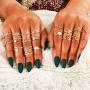 FUTIMELY Boho Retro Stackable Rings Sets for Teen Girls Women,Peak Sea Wave Compass Turquoise Rhinestone Knuckle Joint Finger Kunckle Nail Ring Sets