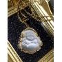 Shop-iGold Laughing Buddha White Jade Iced Diamond Pendant Gold P Rope Chain Necklace14k Genuine Certified Grade A Jadeite Jade Hand Crafted, Natural Green Obsidian Healing Mala Statue Prayer Buddha