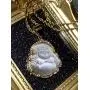Shop-iGold Laughing Buddha White Jade Iced Diamond Pendant Gold P Rope Chain Necklace14k Genuine Certified Grade A Jadeite Jade Hand Crafted, Natural Green Obsidian Healing Mala Statue Prayer Buddha