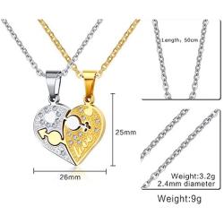 Mealguet Jewelry Stainless Steel Matching Heart Love Couples Pendant Necklace for Men Women