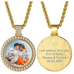 GoldChic Jewelry Personalized Photo Necklace for Men Women, Customized Round/Heart/Square Memory Picture Medallion Pendant Wheat Chain Hip Hop Jewelry, Multi Chain Length 18-30 inches (with Gift Box)