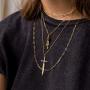 Mevecco Gold Dainty Sword Pendant Necklace for Women 18K Gold Filled Turquoise Shining Cubic Zriconia Vintage Awl Cross Necklace Delicate Faith Necklace Personalized Jewelry