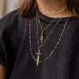 Mevecco Gold Dainty Sword Pendant Necklace for Women 18K Gold Filled Turquoise Shining Cubic Zriconia Vintage Awl Cross Necklace Delicate Faith Necklace Personalized Jewelry