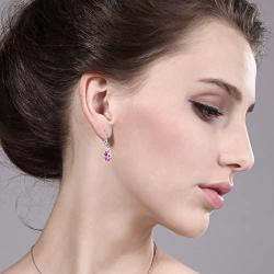 Gem Stone King 925 Sterling Silver Light Pink Created Sapphire Dangle Earrings For Women (6.00 Cttw, Oval 10X8MM)