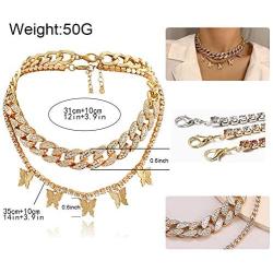 Statment Big Butterfly Pendant Necklace Rhinestone Chain for Women Girl Bling Bling Gold Silver Chain Shiny Crystal Choker Necklace Jewelry Gifts