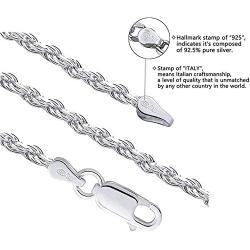 Savlano 925 Sterling Silver 6mm Solid Italian Rope Diamond Cut Twist Link Chain Necklace with Gift Box for Men & Women - Made in Italy