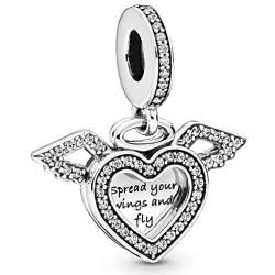 Pandora Jewelry Heart and Angel Wings Dangle Cubic Zirconia Charm in Sterling Silver