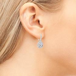 Cate & Chloe Isabel 18k White Gold Teardrop CZ Earrings, Drop Dangle-Earrings, Best Silver Earrings for Women, Girls, Ladies, Halo Drop Earrings with CZ Crystals