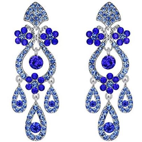 EVER FAITH Austrian Crystal Bridal Flower Vase Chandelier Dangle Earrings-3.1 inch Long