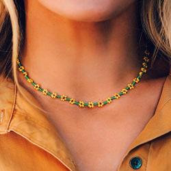 Pura Vida Daisy or Sunflower Seed Bead Choker Necklace - 14'', 3-Inch Extender