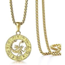 Trendsmax Astrology Constellation Horoscope Zodiac Pendant Necklace for Women Mens Gold Plated Stainleess Steel 22inch Box Chain