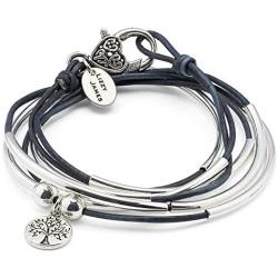 Lizzy James Girlfriend Silver Bracelet Necklace with Silver Tree of Life Charm in True Blue Leather