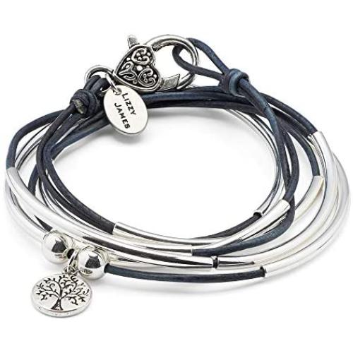 Lizzy James Girlfriend Silver Bracelet Necklace with Silver Tree of Life Charm in True Blue Leather
