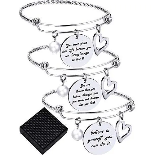 3 Pieces Inspirational Bangle Bracelets Adjustable Motivational Bracelet Stainless Steel Jewelry for Valentines Day Women Gift 3 Pieces Inspirational Bangle Bracelets Adjustable Motivational Bracelet Stainless Steel Jewelry for Valentines Day Women Gift