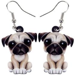 NEWEI Drop Acrylic French Bull Pug Dog Big Long Dangle Earrings Fashion Animal Jewelry For Girl Women