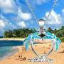 Sterling Silver Double Palm Tree Necklaces Pendant Earrings Blue Opal Pendant Perfect Birthday Present