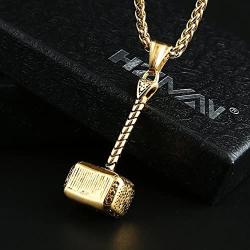 HZMAN Thor Hammer Stainless Steel Necklace For Men and Women Hammer Pendant Necklace 22+2 Inch Chain