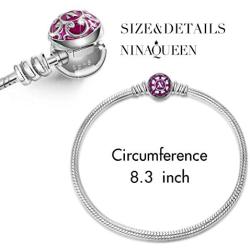 NINAQUEEN 925 Sterling Silver Snake Chain Bracelet with Purple Clasp Charms Birthday Gifts for Her Wife Mom Teen Girls
