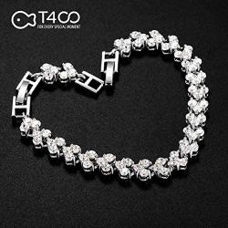 T400 White Link Tennis Bracelet Pendant Necklace Jewelry Set with AAA Cubic Zirconia Wedding Gift for Brides Bridesmaid Women