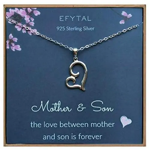 EFYTAL Mom Gifts, 925 Sterling Silver Sideways Heart Necklace for Mother & Son, Mom Necklaces for Women, Best Birthday Gift Ideas, Pendant Mothers Jewelry For Her, Mothers Day EFYTAL Mom Gifts, 925 Sterling Silver Sideways Heart Necklace for Mother & Son, Mom Necklaces for Women, Best Birthday Gift Ideas, Pendant Mothers Jewelry For Her, Mothers Day