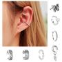 7pcs Ear Cuffs Silver Helix Cartilage Conch Clip on Wrap Earrings Non-Piercing Huggie Cuff Earrings for women