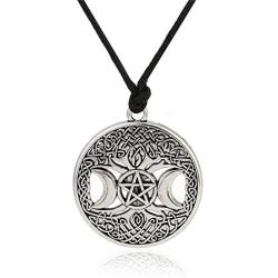 Triple Moon Goddess Pendant Tree of Life Necklace Pentacle Pentagram Wiccan