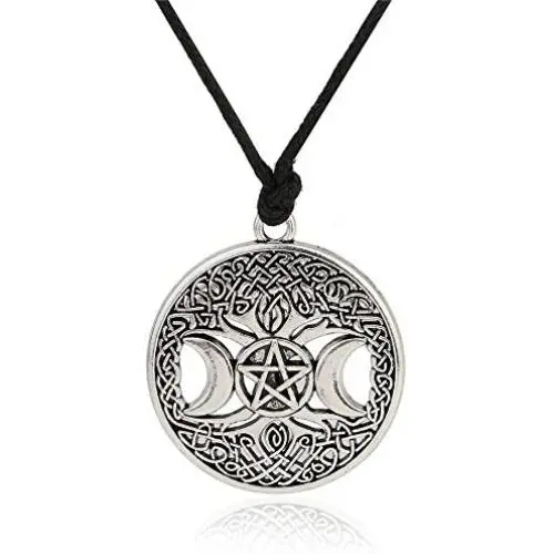 Triple Moon Goddess Pendant Tree of Life Necklace Pentacle Pentagram Wiccan Triple Moon Goddess Pendant Tree of Life Necklace Pentacle Pentagram Wiccan